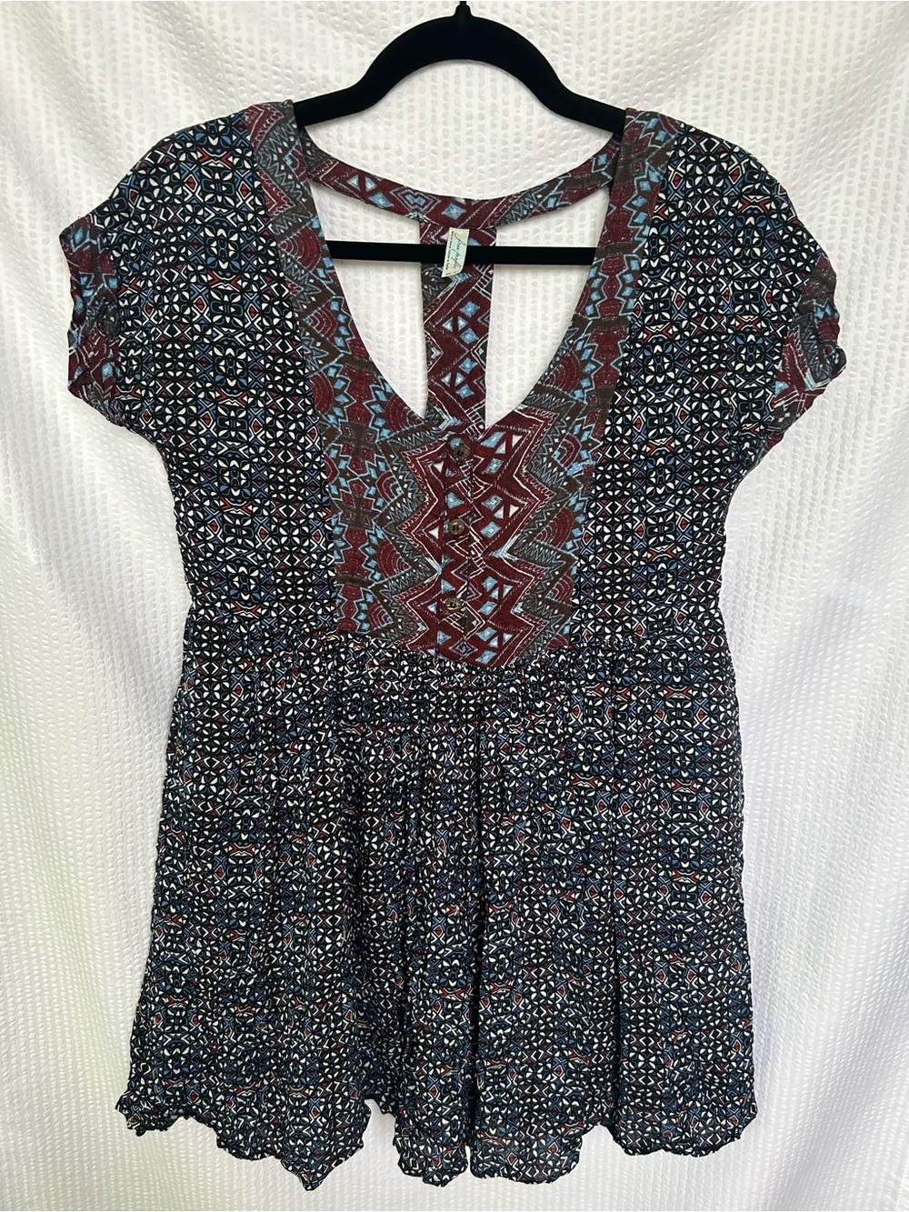 Free People Bohemian Mixed Print Navy & Burgundy Dress Size XS